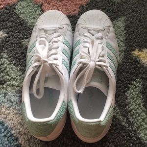 Adidas shoes mint green and white